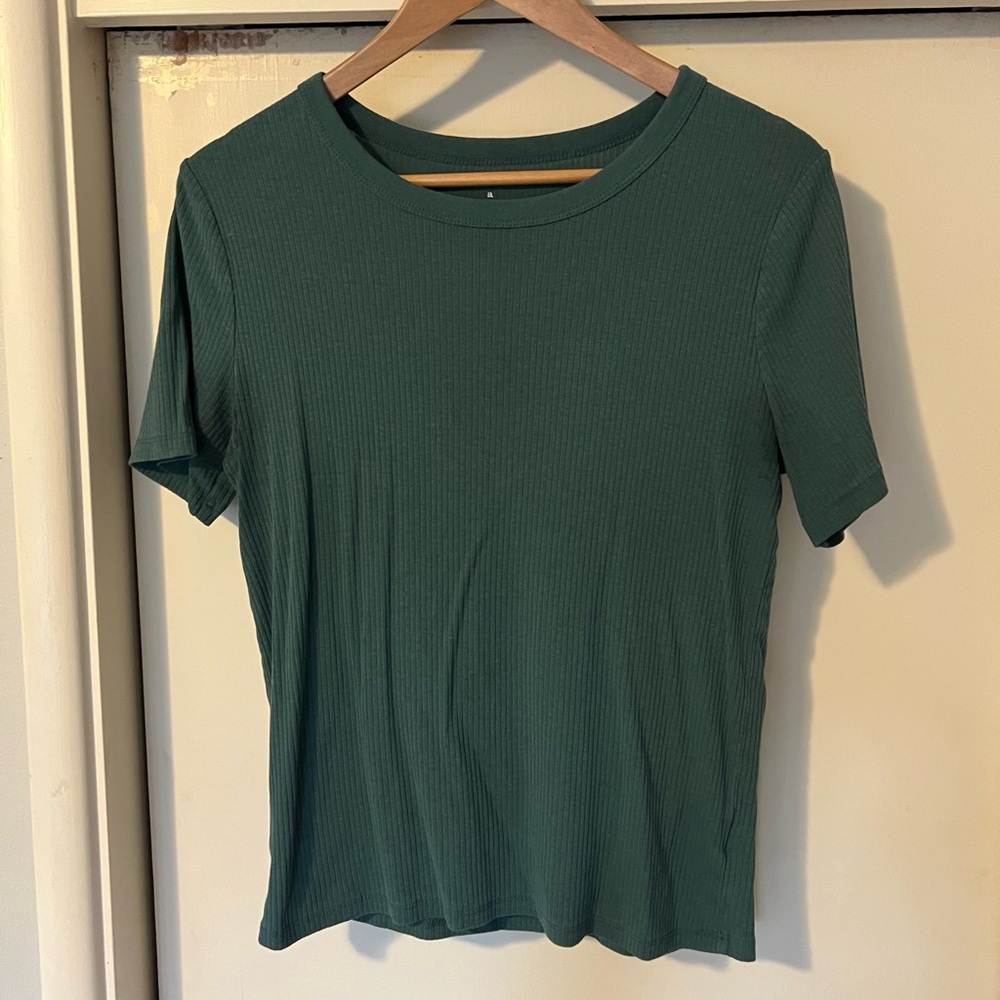 a new day Green Ribbed Short Sleeve Top